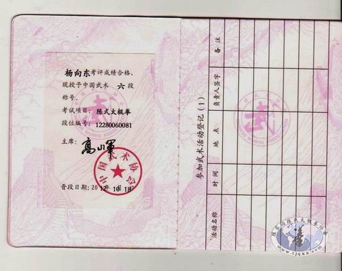 恭贺我校学员杨向东、王永林分别荣获中国武术六段、七段段位证(配图)